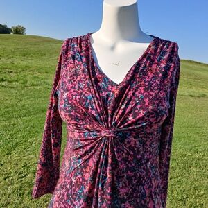 Burgundy Multicolor Stretchy Boho Knot Top Shirt Blouse womens size S Small
